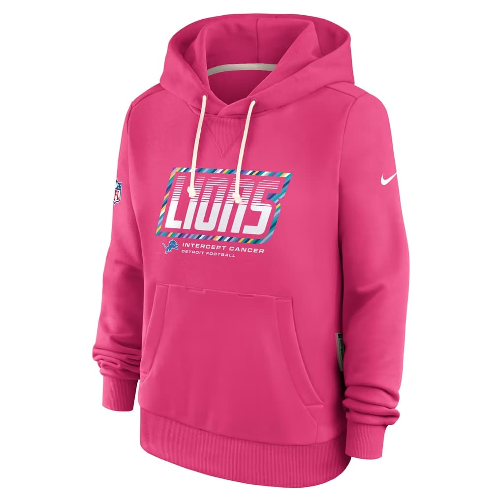 Men's Detroit Lions Pink 2026 Crucial Catch Sideline Standard Issue Dri-FIT Pullover Hoodie