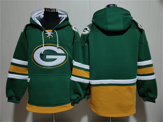 Men's Green Bay Packers Blank Green Lace-Up Pullover Hoodie