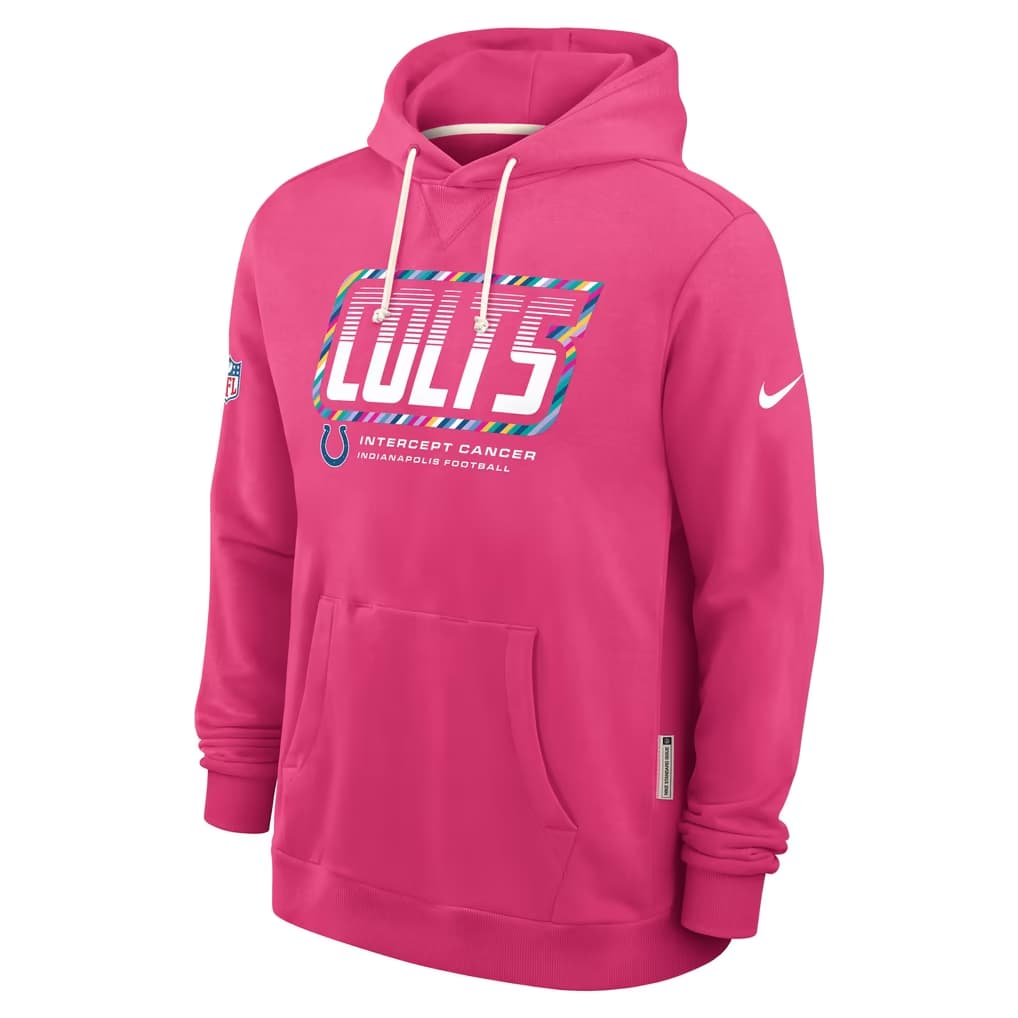 Men's Indianapolis Colts Pink 2026 Crucial Catch Sideline Standard Issue Dri-FIT Pullover Hoodie