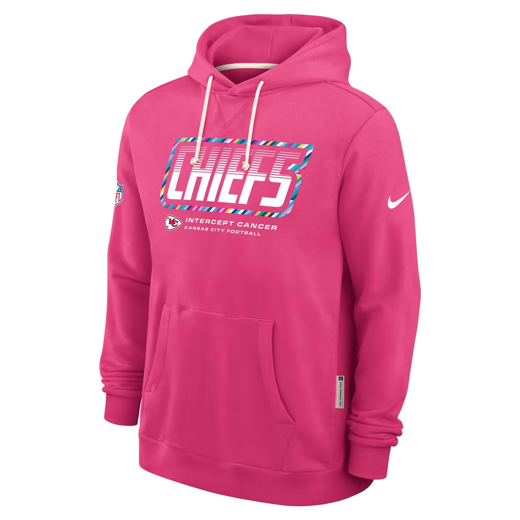 Men's Kansas City Chiefs Pink 2026 Crucial Catch Sideline Standard Issue Dri-FIT Pullover Hoodie
