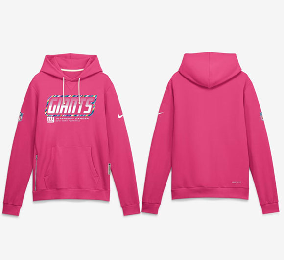 Men's New York Giants Pink 2026 Crucial Catch Sideline Dri-FIT Pullover Hoodie