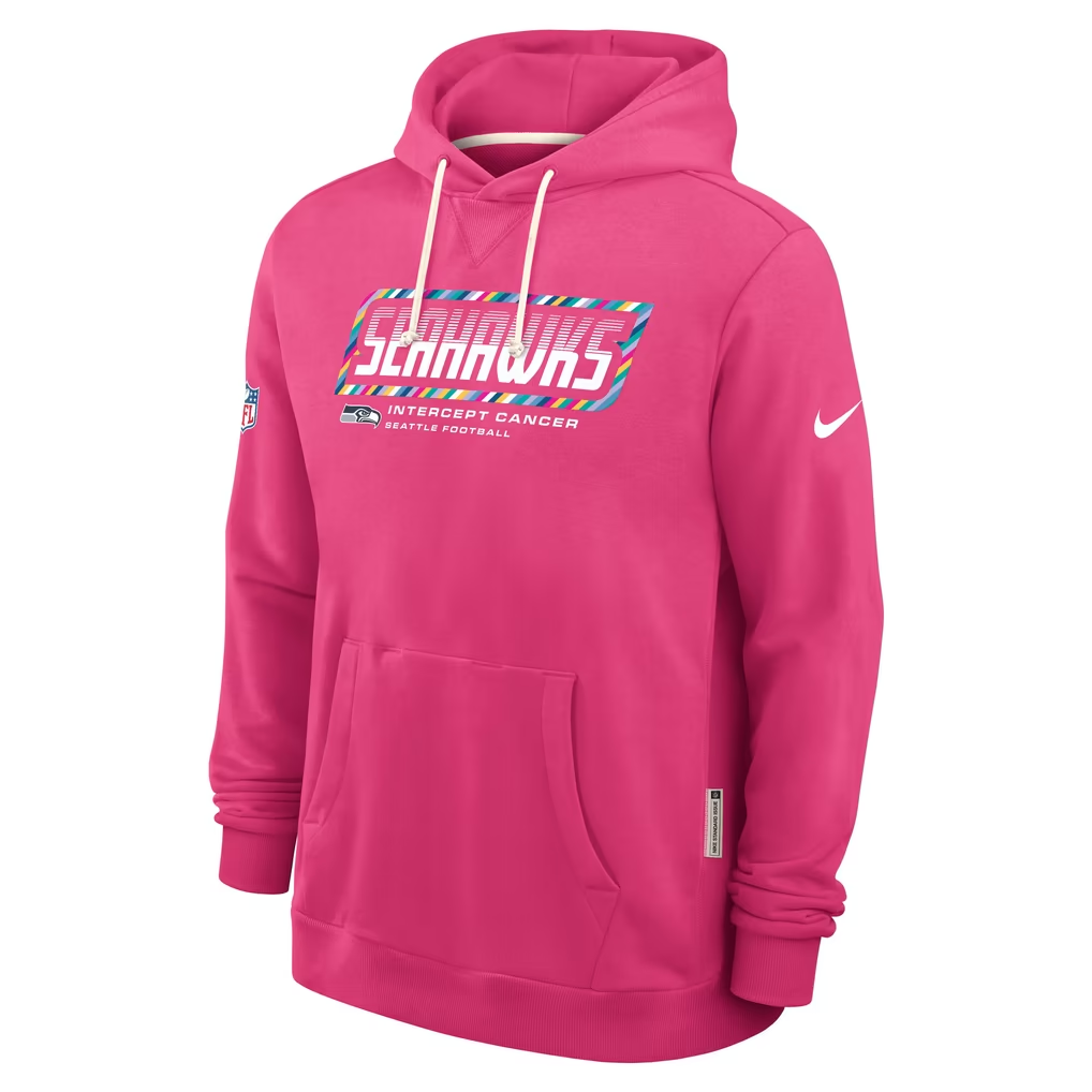Men's Seattle Seahawks Pink 2026 Crucial Catch Sideline Standard Issue Dri-FIT Pullover Hoodie