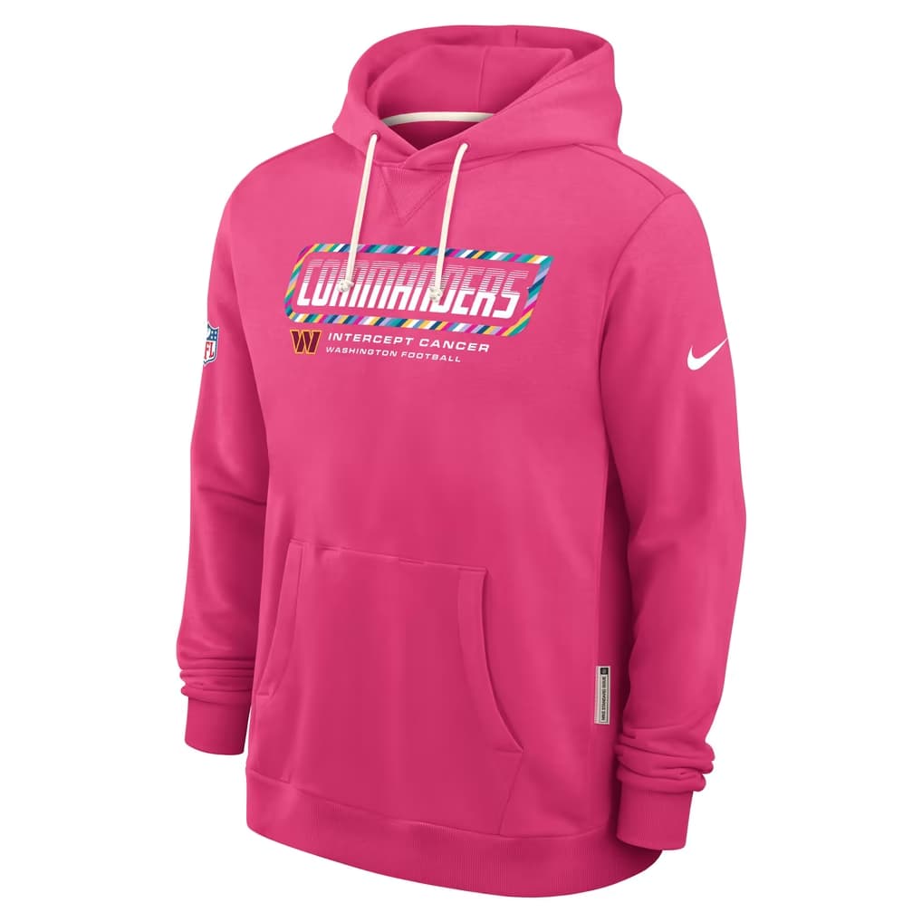 Men's Washington Commanders Pink 2026 Crucial Catch Sideline Standard Issue Dri-FIT Pullover Hoodie