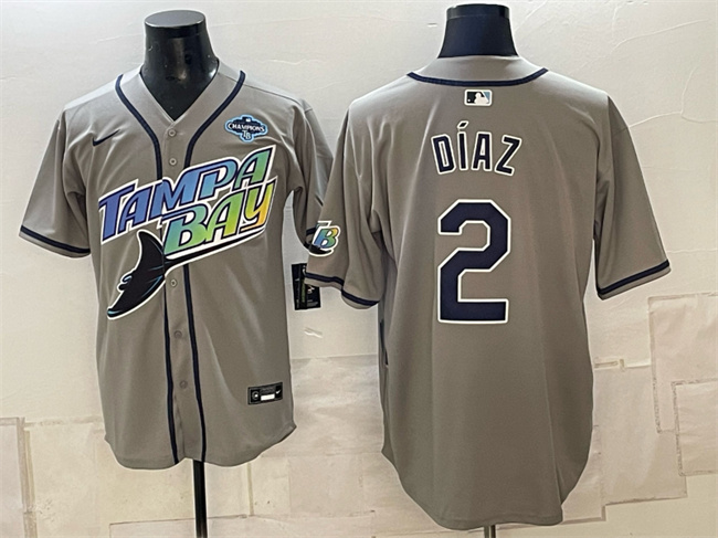Men's Tampa Bay Rays #2 Yandy Díaz Gray 2026 AL East Champions Patch Vapor Limited Stitched Baseball Jersey