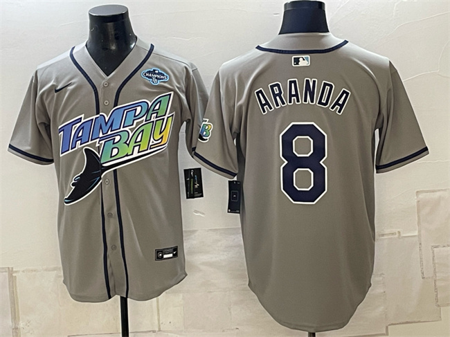 Men's Tampa Bay Rays #8 Jonathan Aranda Gray 2026 AL East Champions Patch Vapor Limited Stitched Baseball Jersey