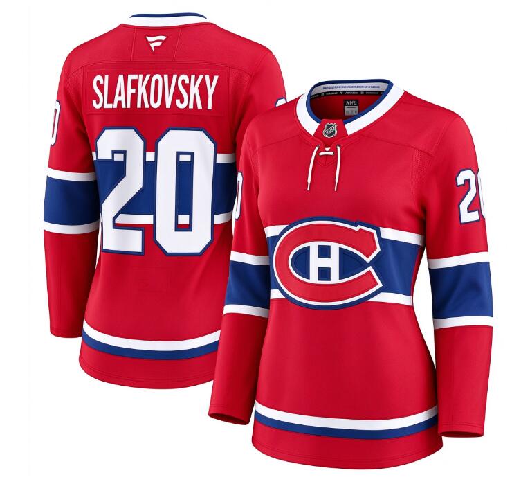 Women Montreal Canadiens Juraj Slafkovsky 20 Fanatics Red Premium Stitched Jersey