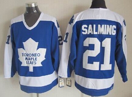 Toronto Maple Leafs #21 Borje Salming Blue With White Throwback CCM Jersey 