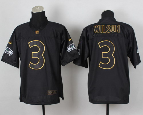 Nike Seattle Seahawks #3 Russell Wilson 2014 All Black/Gold Elite Jersey
