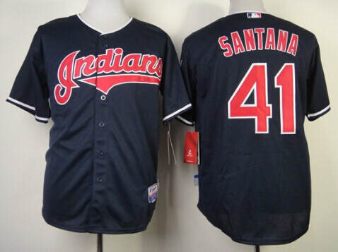 Cleveland Indians #41 Carlos Santana Navy Blue Jersey
