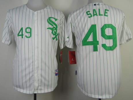 Chicago White Sox #49 Chris Sale White With Green Pinstripe Jersey
