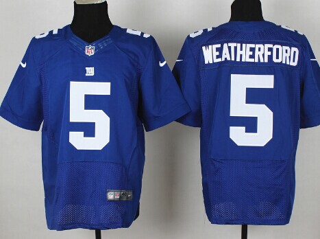 Nike New York Giants #5 Steve Weatherford Blue Elite Jersey