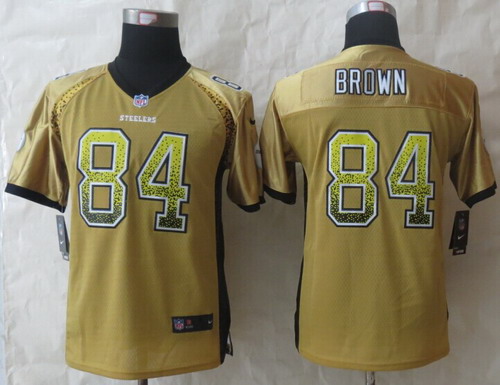 Nike Pittsburgh Steelers #84 Antonio Brown Drift Fashion Yellow Kids Jersey