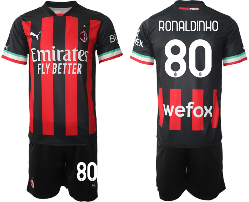 AC Milan  80 RONALDINHO CUSTOM Home Black 2022-2023 Soccer jerseys suit