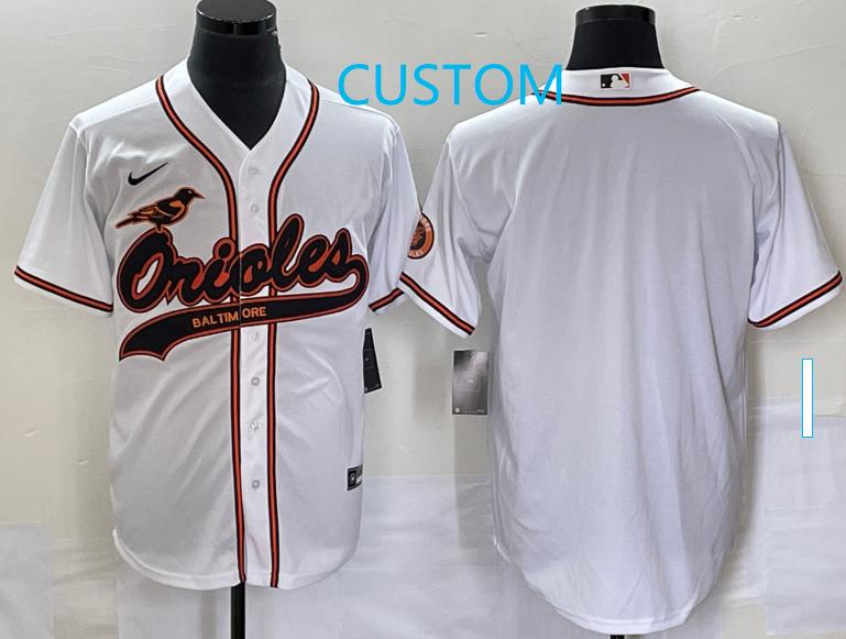 Men's Baltimore Orioles White Custom Cool Base Stitched Baseball Jersey