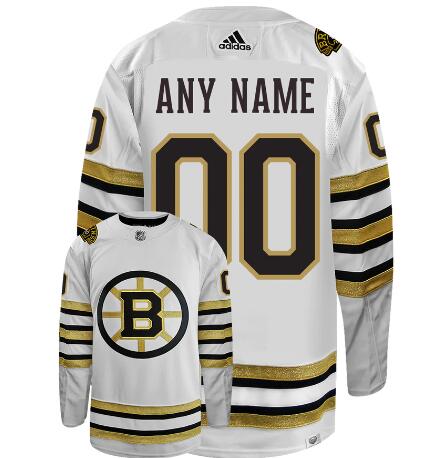Boston Bruins Custom adidas 100th Centennial Anniversary Primegreen Authentic White Away Jersey
