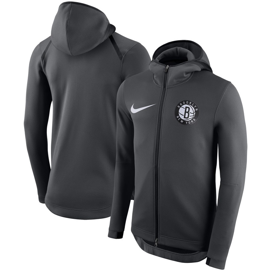 Brooklyn Nets Nike Showtime Therma Flex Performance Full Zip Hoodie Charcoal
