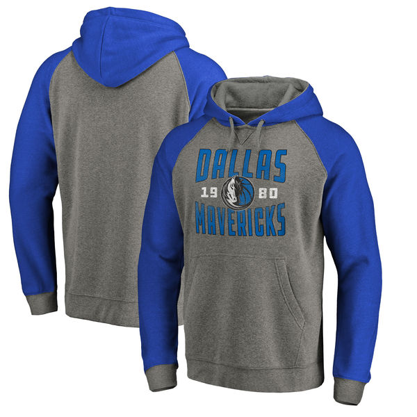 Dallas Mavericks Fanatics Branded Ash Antique Stack Tri Blend Raglan Pullover Hoodie