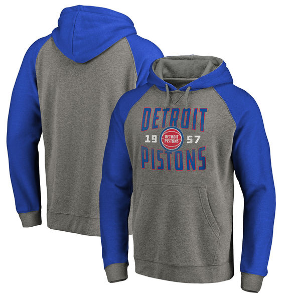 Detroit Pistons Fanatics Branded Ash Antique Stack Tri Blend Raglan Pullover Hoodie
