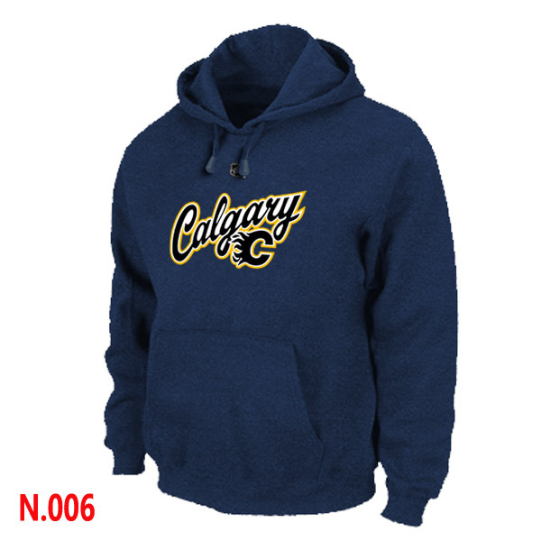 Flames Navy Blue Team Logo Pullover Hoodie