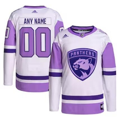 Men/Women/Youth Florida Panthers adidas Hockey Fights Cancer Primegreen Unisex Authentic Custom White-Purple Jersey