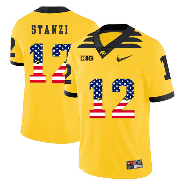 Iowa Hawkeyes 12 Ricky Stanzi Yellow USA Flag College Football Jersey