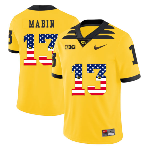 Iowa Hawkeyes 13 Henry Mabin Yellow USA Flag College Football Jersey