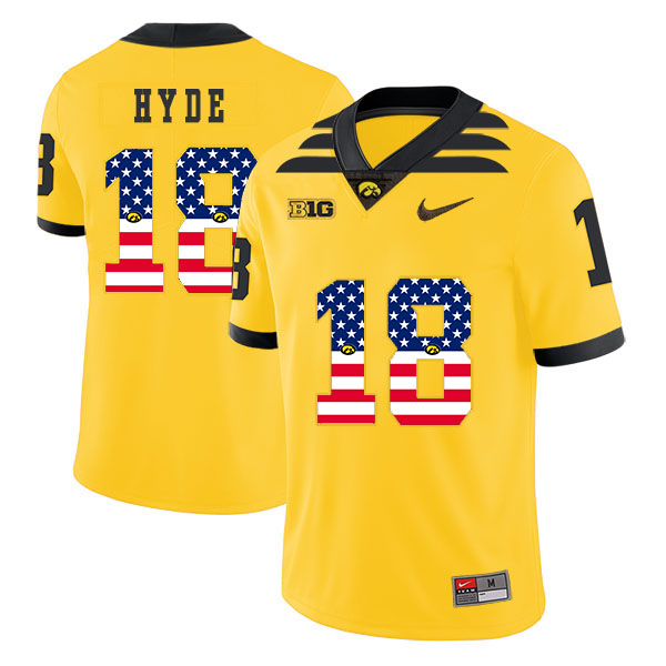 Iowa Hawkeyes 18 Micah Hyde Yellow USA Flag College Football Jersey