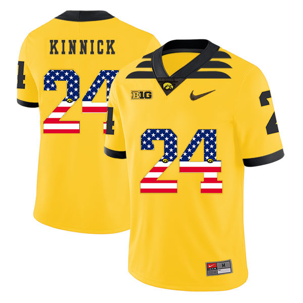 Iowa Hawkeyes 24 Nile Kinnick Yellow USA Flag College Football Jersey