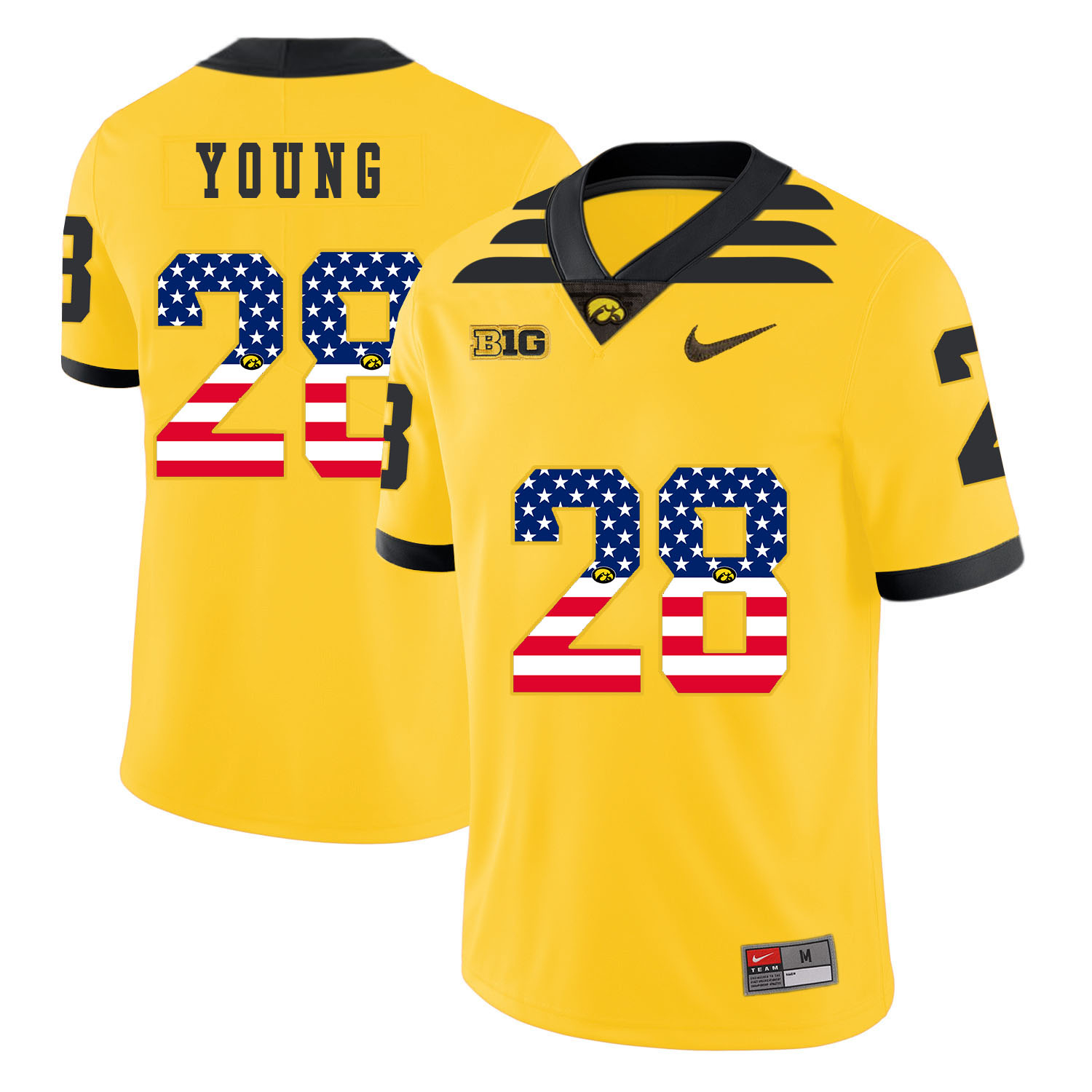 Iowa Hawkeyes 28 Toren Young Yellow USA Flag College Football Jersey