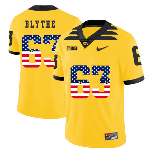 Iowa Hawkeyes 63 Austin Blythe Yellow USA Flag College Football Jersey