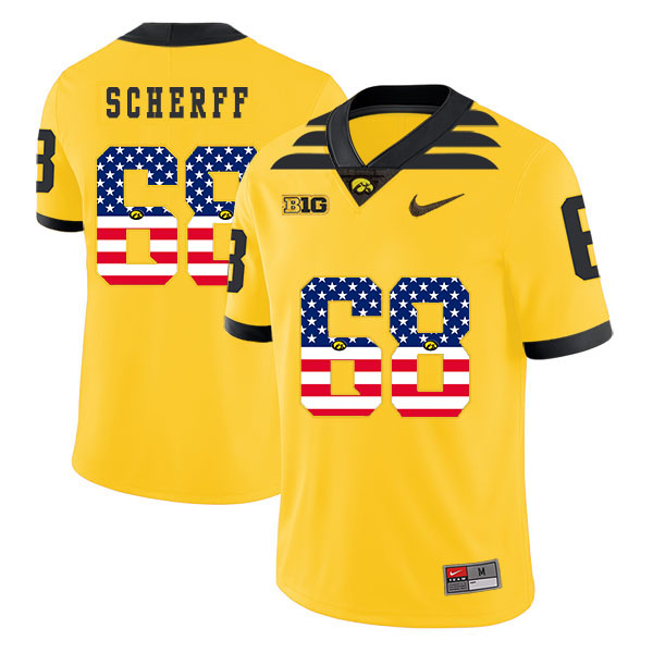 Iowa Hawkeyes 68 Brandon Scherff Yellow USA Flag College Football Jersey