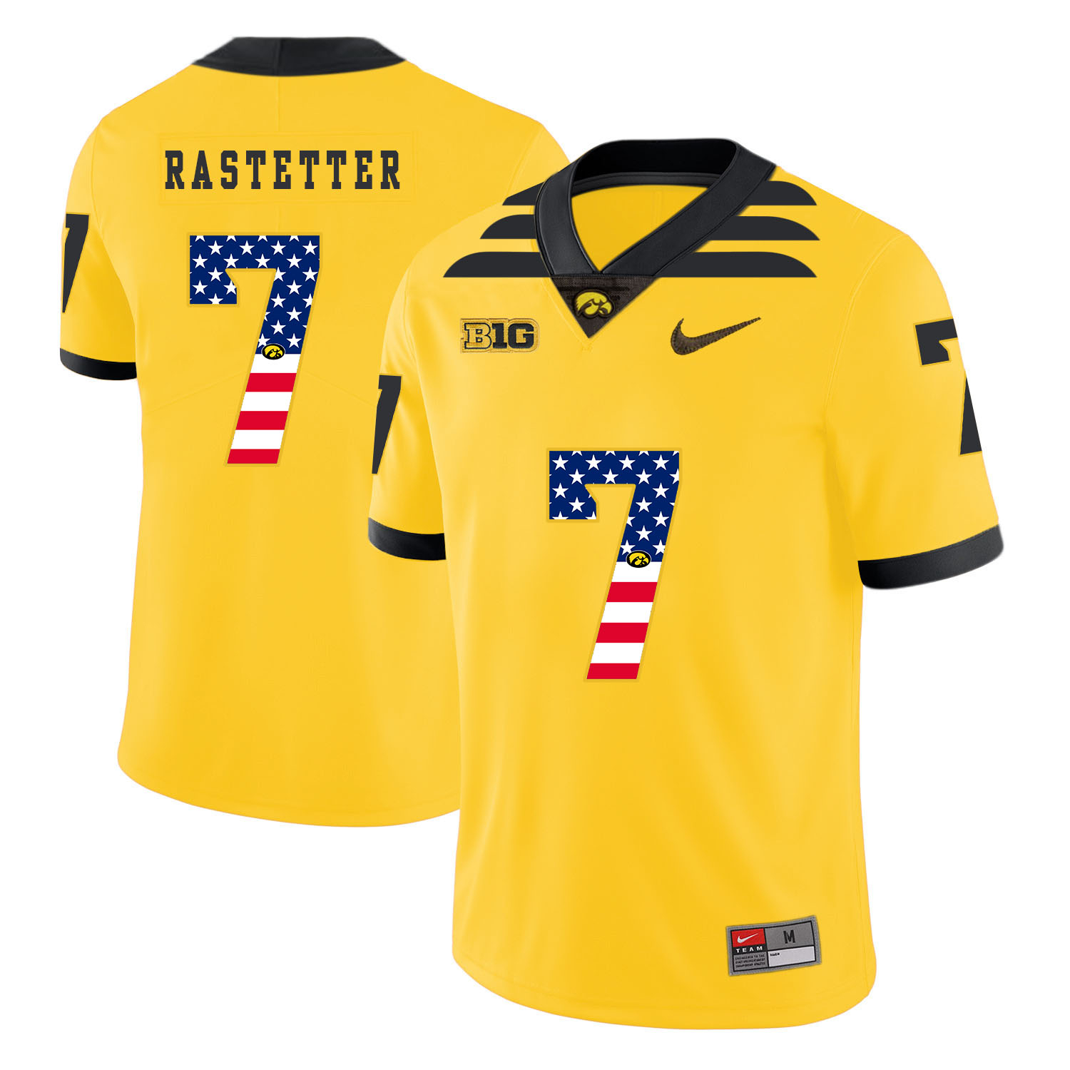Iowa Hawkeyes 7 Colten Rastetter Yellow USA Flag College Football Jersey