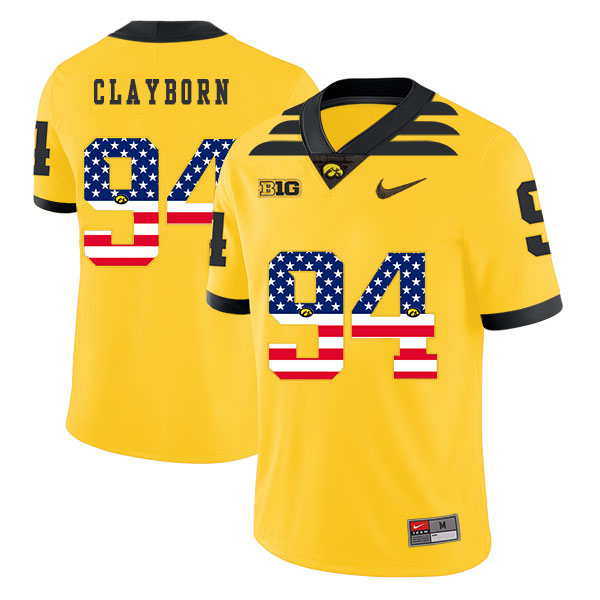Iowa Hawkeyes 94 Adrian Clayborn Yellow USA Flag College Football Jersey