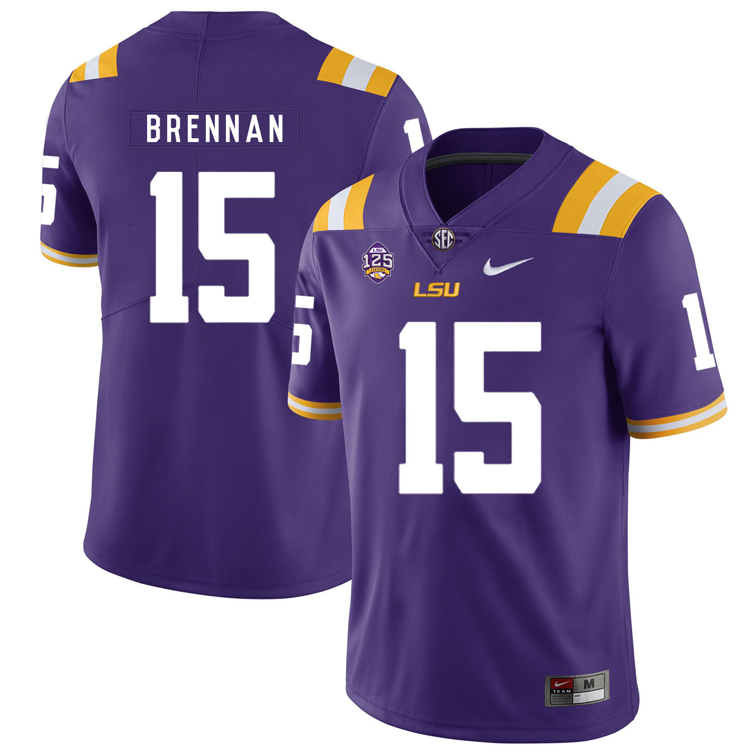 LSU Tigers 15 Myces Brennan Purple Nike College Football Jersey