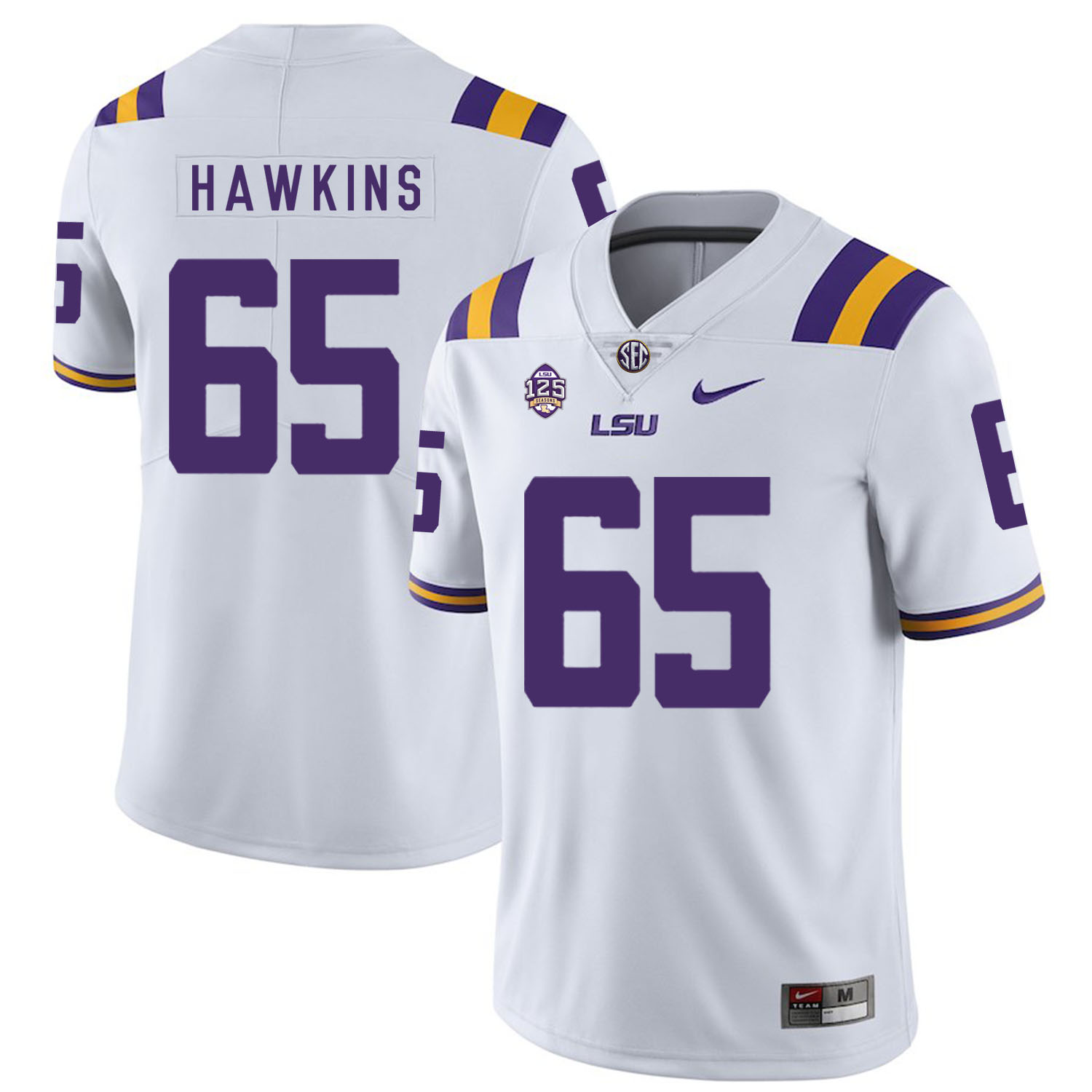 LSU Tigers 65 Jerald Hawkins White Nike College Football Jersey