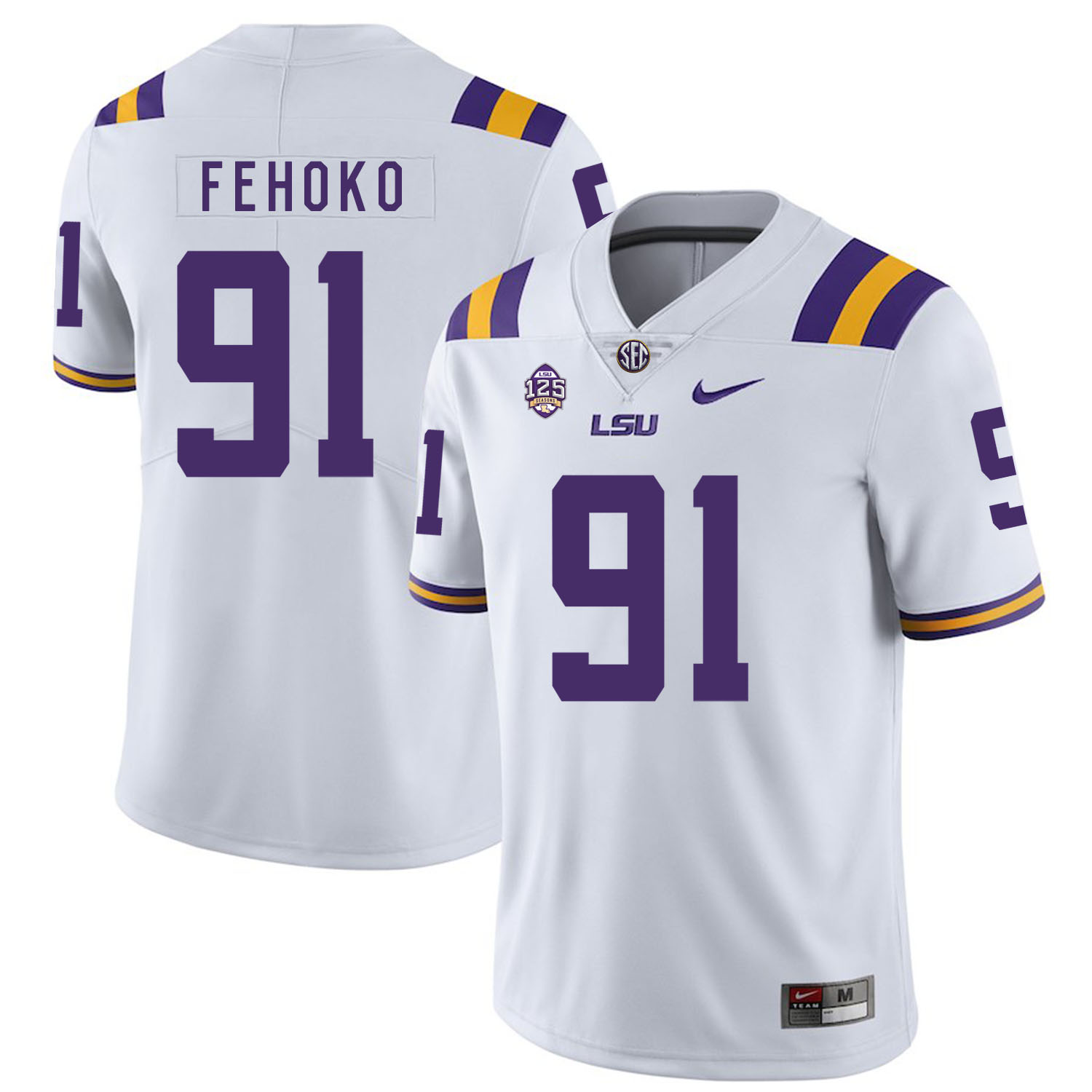 LSU Tigers 91 Beriden Fehoko White Nike College Football Jersey