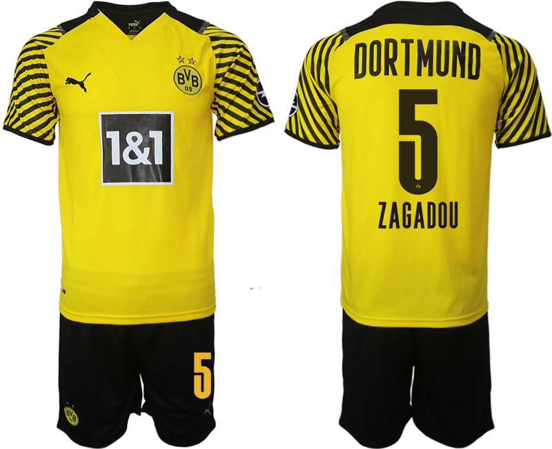 Men 2021-2022 Club Borussia Dortmund home 5 ZAGADOU yellow Soccer Jersey
