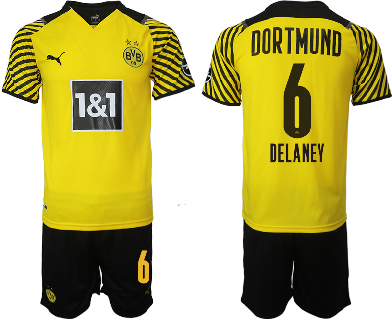Men 2021-2022 Club Borussia Dortmund home 6 DELANEY yellow Soccer Jersey