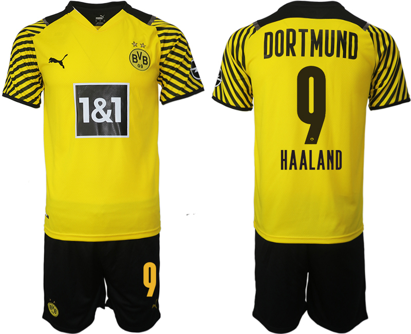 Men 2021-2022 Club Borussia Dortmund home 9 HAALAND yellow Soccer Jersey