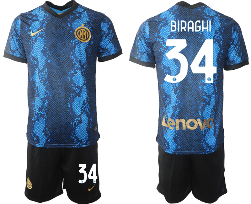 Men 2021-2022 Club Inter Milan home blue 34 BIRAGHI Nike Soccer Jersey