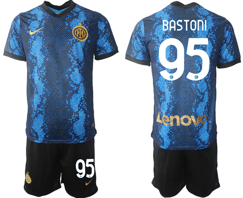 Men 2021-2022 Club Inter Milan home blue 95 BASTONI Nike Soccer Jersey