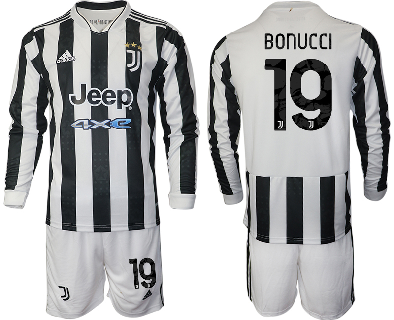 Men 2021-2022 Club Juventus home white Long Sleeve 19 BONUCCI Adidas Soccer Jersey