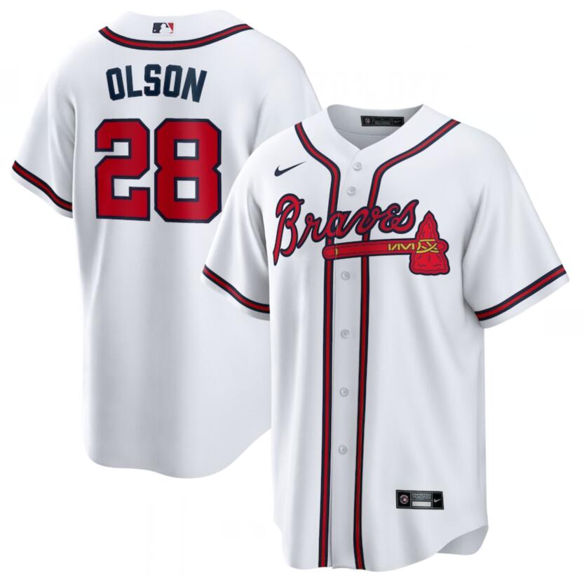 Men's Atlanta Braves 28 Matt Olson White Nike Cool Base Jersey