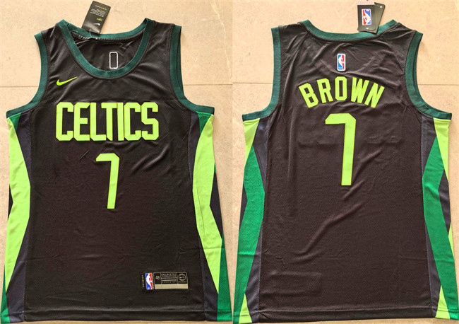 Men's Boston Celtics #7 Jaylen Brown Black 2024-25 City Edition Stitched Basketball Jersey1