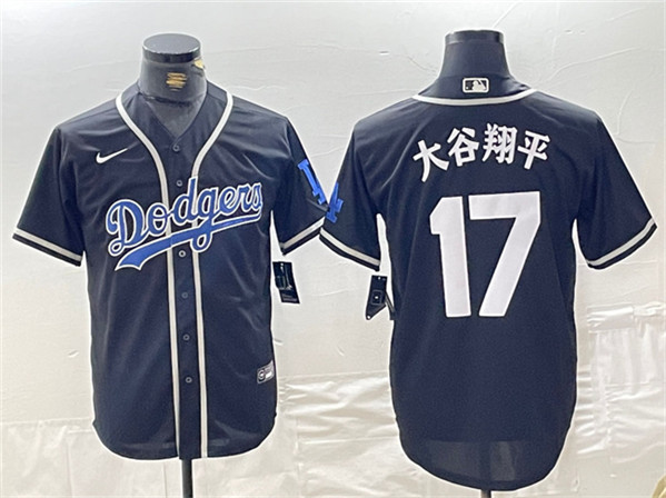 Men's Brooklyn Dodgers #17 大谷翔平 Shohei Ohtani Black Cool Base With Patch Stitched Baseball Jersey
