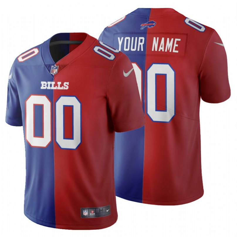 Men's Buffalo Bills #00 Custom Split Two Tone Jersey - Royal Red