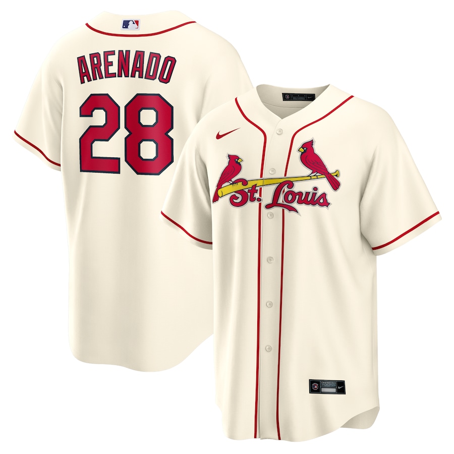 Men's Cardinals 28 Nolan Arenado Cream Nike Cool Base Jersey