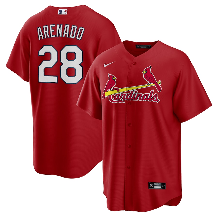 Men's Cardinals 28 Nolan Arenado Red Nike Cool Base Jersey