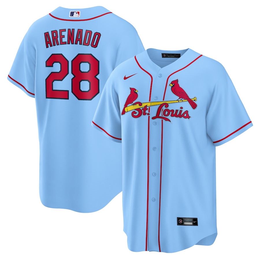Men's Cardinals 28 Nolan Arenado light blue Nike Cool Base Jersey