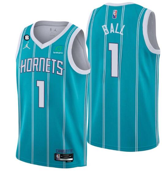 Men's Charlotte Hornets #1 LaMelo Ball 2022-23 Icon Edition No.6 Patch Stitched Basketball Jersey